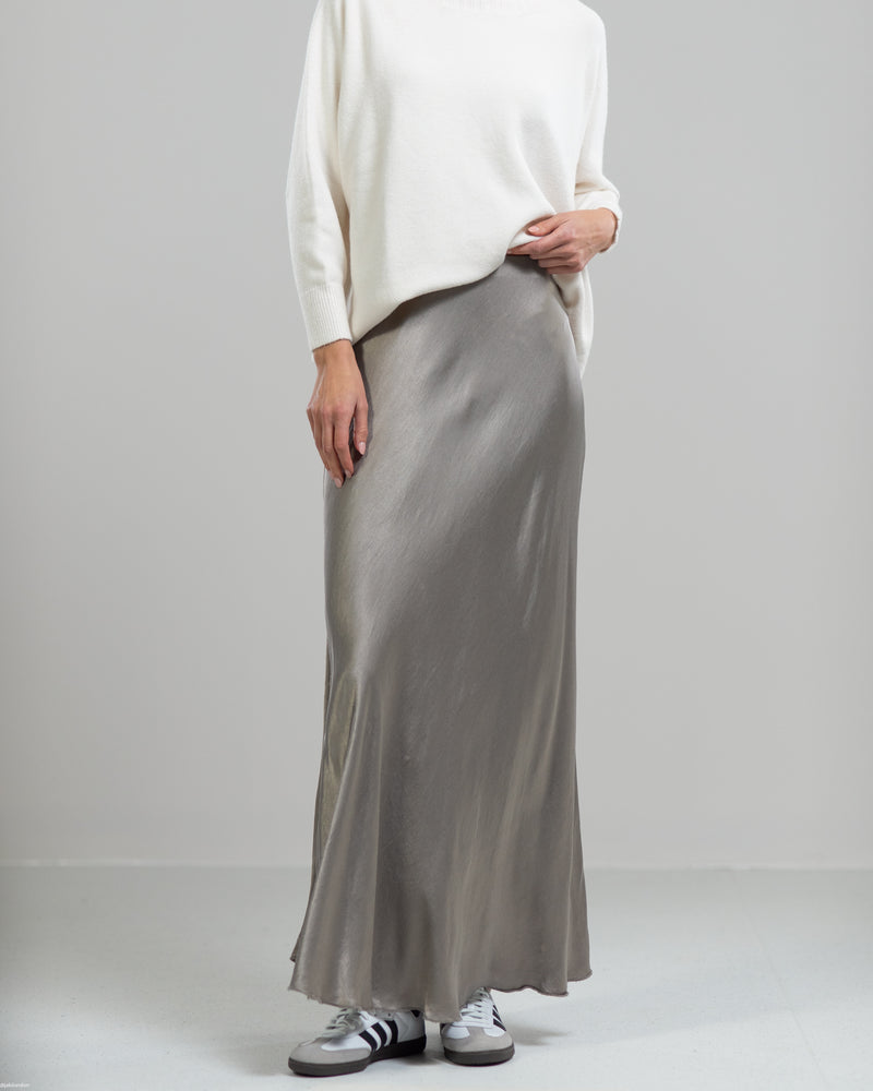 LIMITED RESTOCK | Satin Maxi Skirt | Light Grey