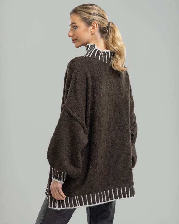 NEW | Mockneck Contrast Sweater | Chocolate Brown | Wool Blend