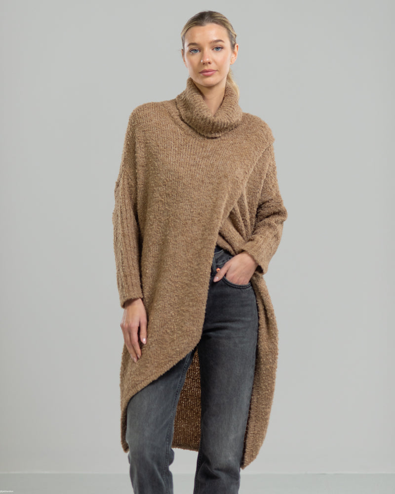 NEW | Roll Neck Crossover Sweater | Camel | Wool Blend