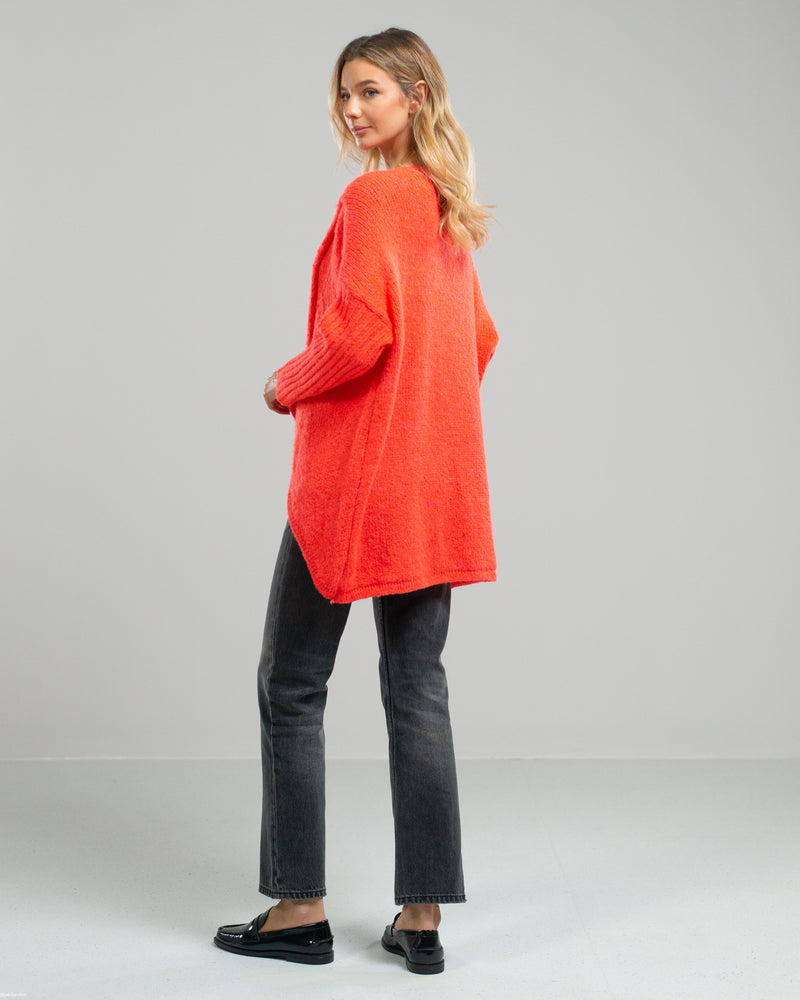 NEW | Crossover High Low Sweater | Coral | Wool Blend