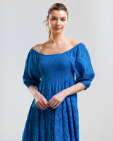 SALE | Anglaise Eyelet Tiered Midi Dress | Royal Blue