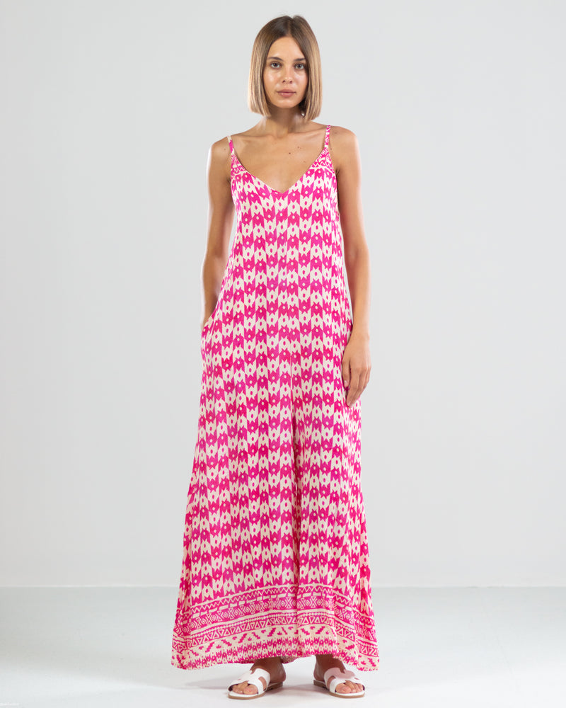 NEW | Printed V-Neck Sleeveless Jumpsuit | Hot Pink