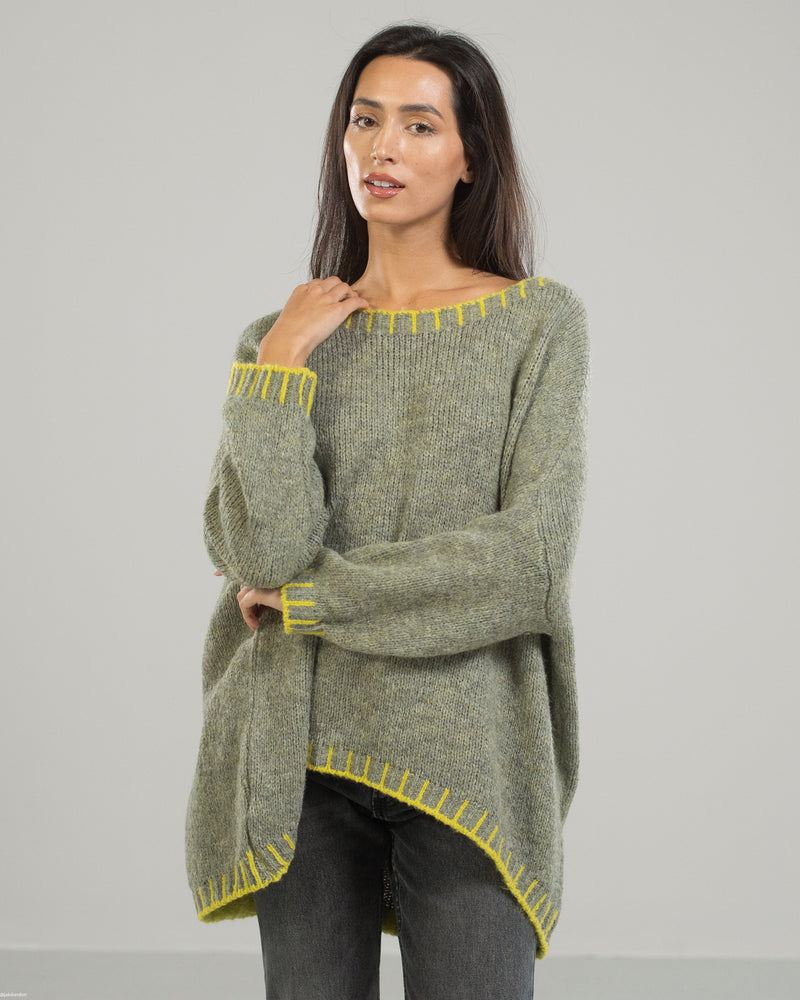 LIMITED RESTOCK | Contrast High Low Sweater | Sage | Wool Blend