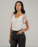 Lace Sleeve V Neck | Light Beige