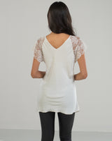 Lace Sleeve V Neck | Light Beige