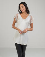 Lace Sleeve V Neck | Light Beige