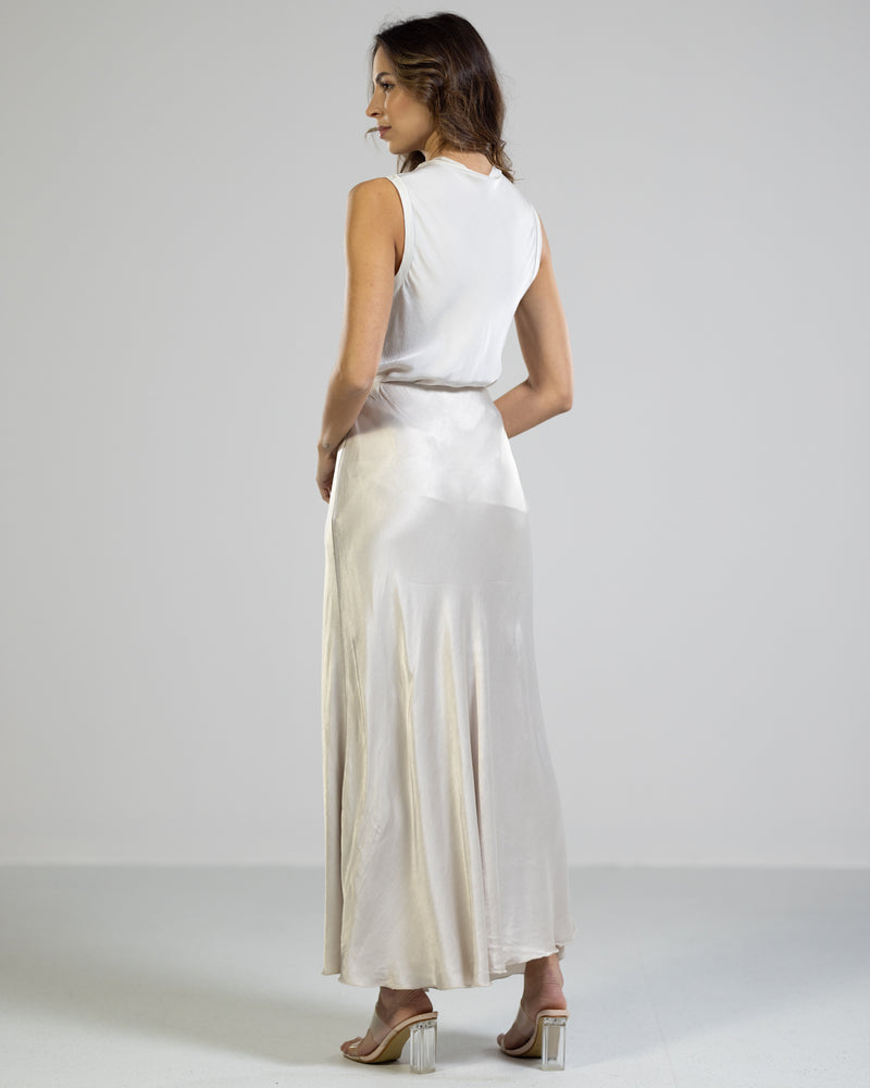 NEW | Satin Maxi Skirt | Light Beige