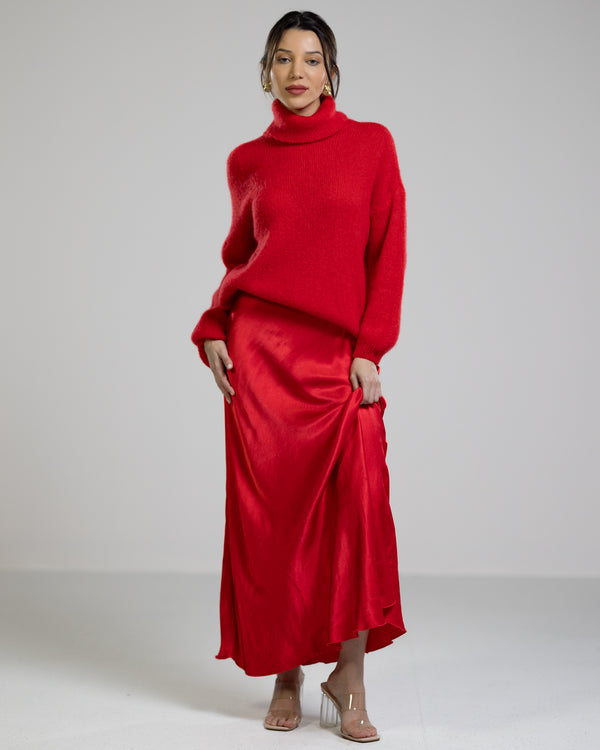 NEW | Satin Maxi Skirt | Red