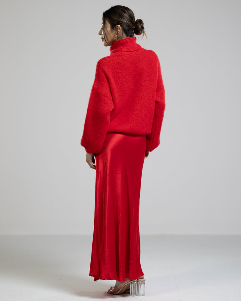 NEW | Satin Maxi Skirt | Red