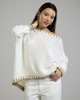 NEW | Contrast High Low Sweater | White/Gold | Wool Blend