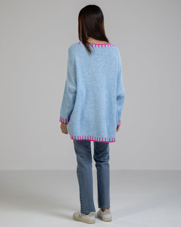 NEW | Contrast High Low Sweater | Sky Blue | Wool Blend