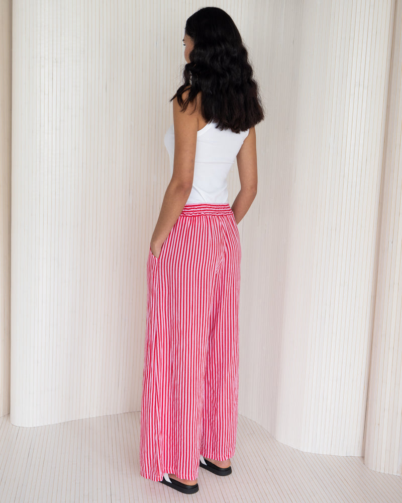 NEW | Sandie Striped Trousers | Raspberry | 100% Linen