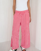 NEW | Sandie Striped Trousers | Raspberry | 100% Linen