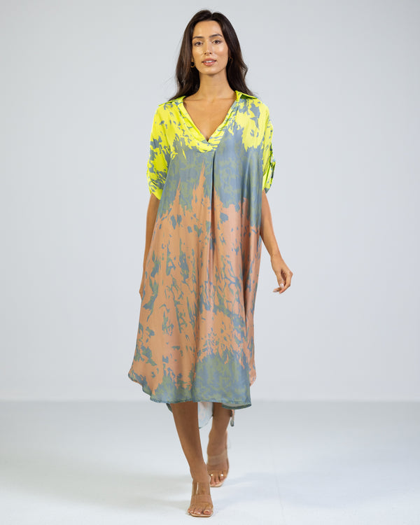 Lemon & Lime Silk Kaftan Dress : Pure Silk Statement Kaftan Dress