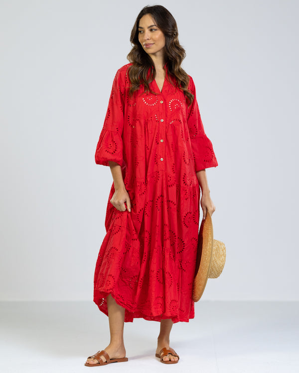 NEW | Elowen Broderie Dress | Red | 100% Cotton