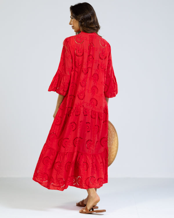 NEW | Elowen Broderie Dress | Red | 100% Cotton