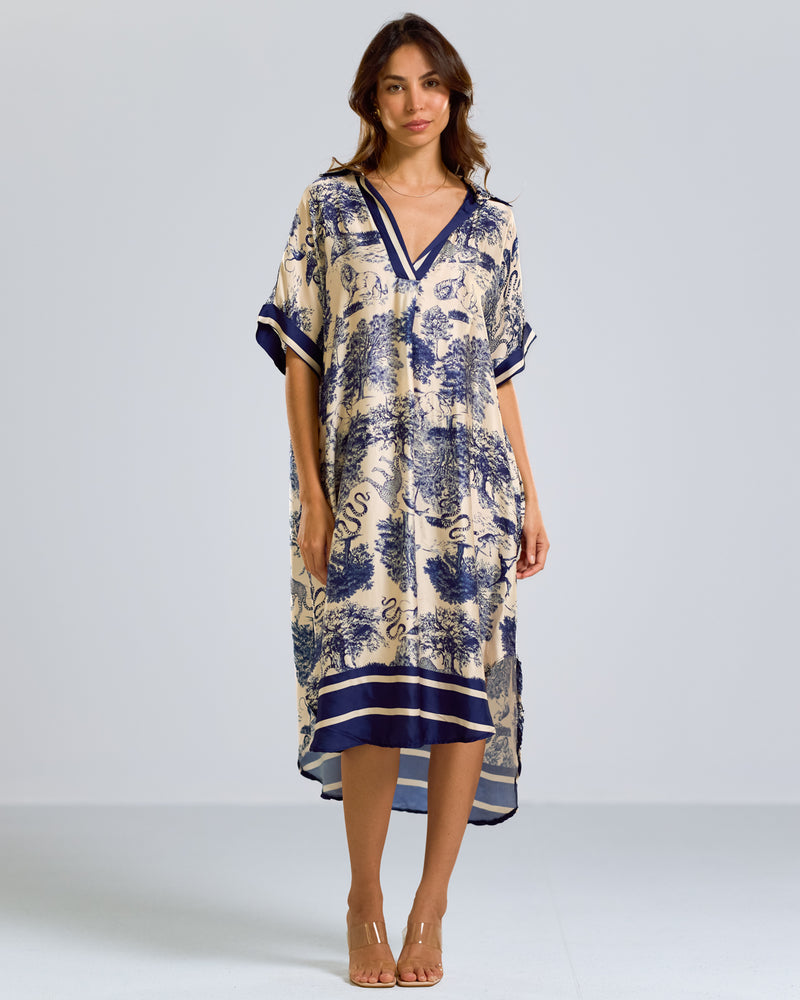 Florence Silk Kaftan Dress | Navy