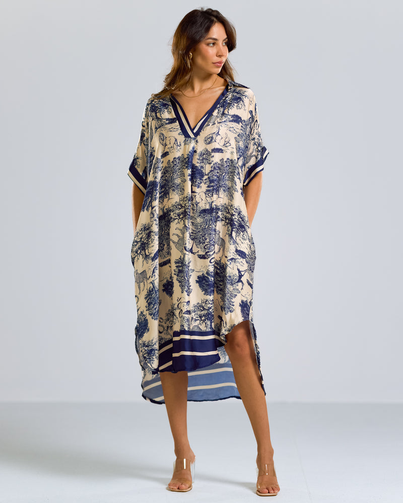 Florence Silk Kaftan Dress | Navy