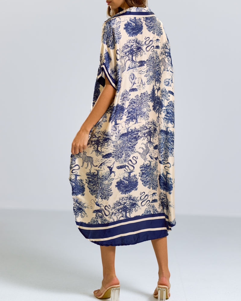 ALMOST GONE | Florence Silk Kaftan Dress | Navy