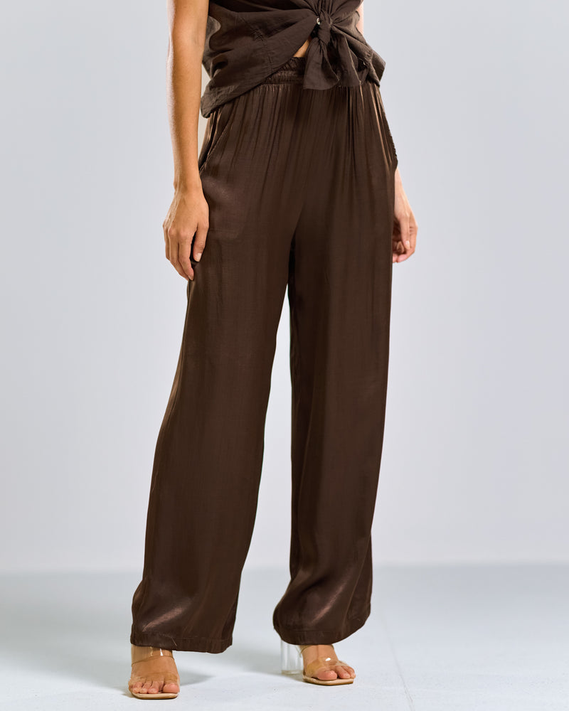 NEW | Caitlin Satin Trousers | Espresso Brown