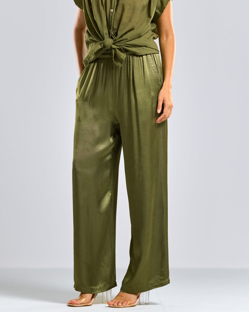 NEW | Caitlin Satin Trousers | Moss Green