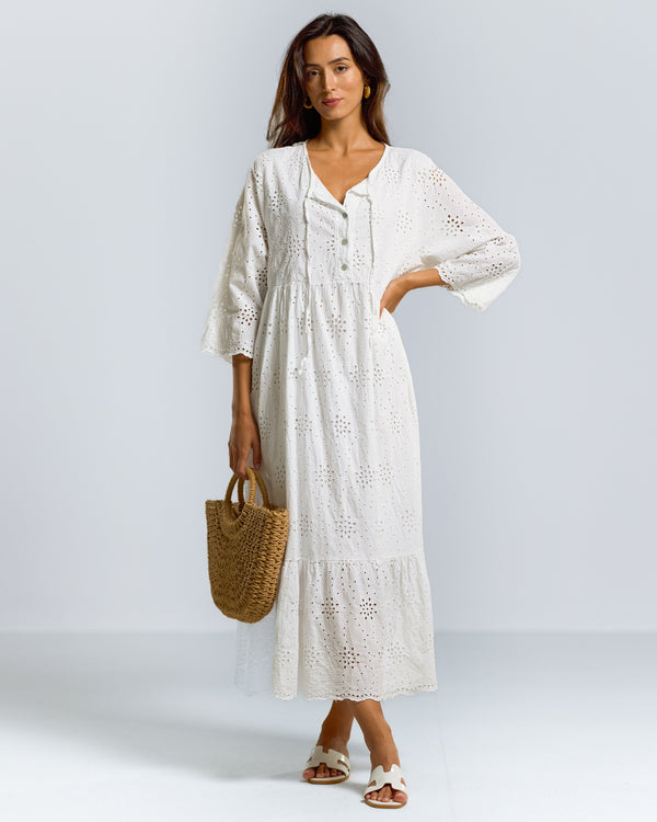LIMITED RESTOCK | Elodie Broderie Throw On Dress | White | 100% Cotton