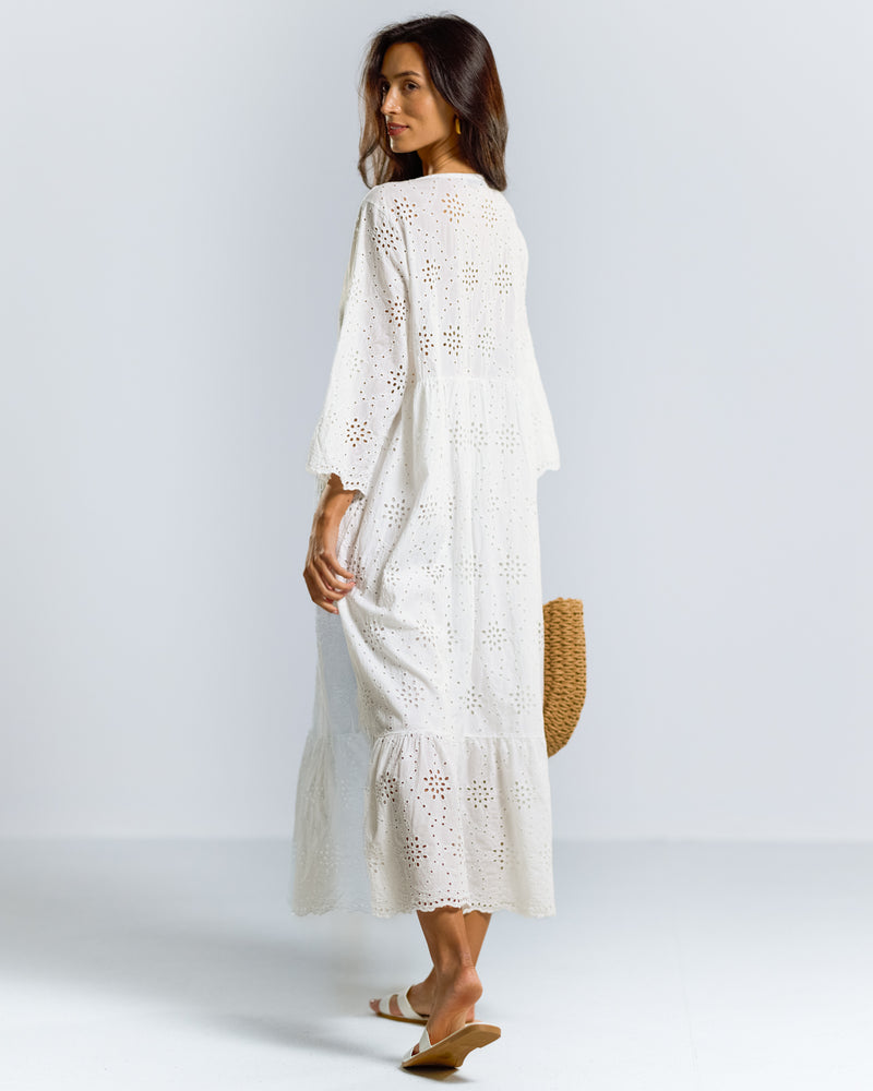 LIMITED RESTOCK | Elodie Broderie Throw On Dress | White | 100% Cotton