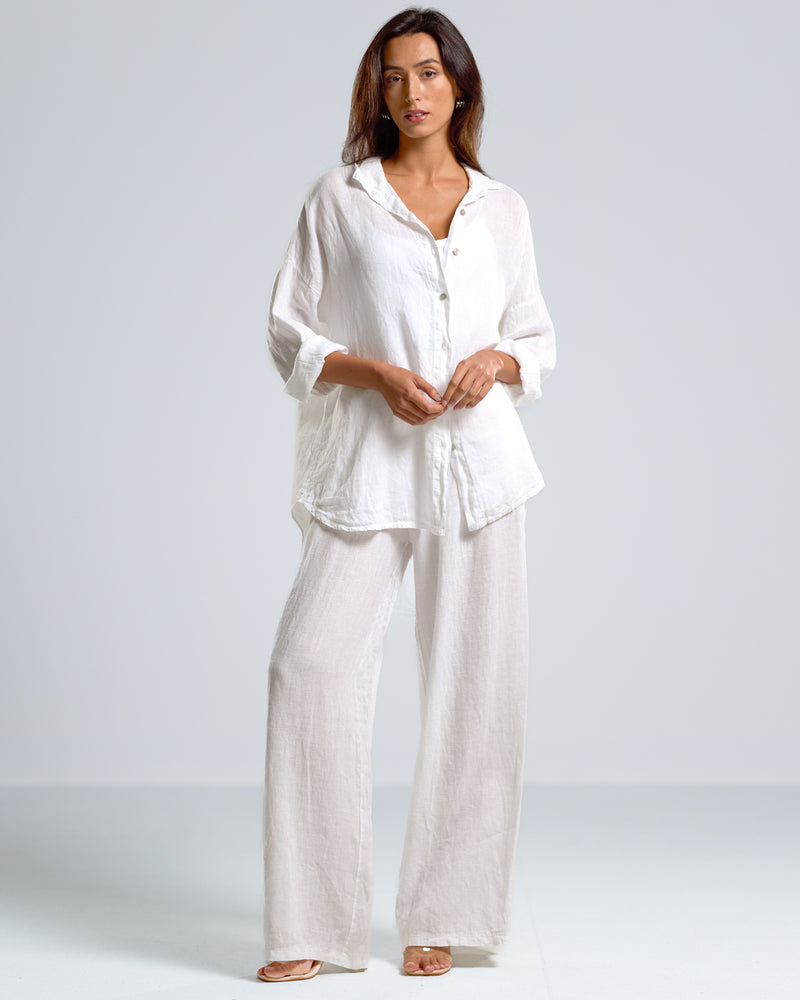 NEW | Tracey Elastic Waist Trousers | White | 100% Linen