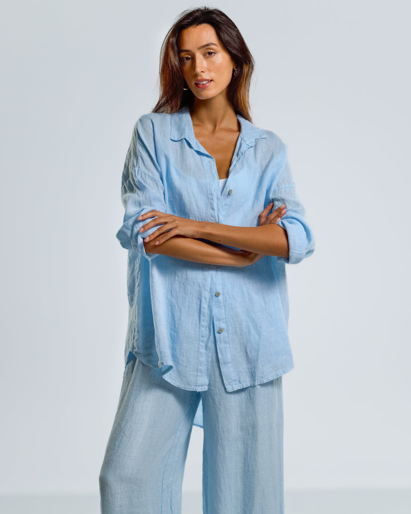 NEW | Tracey Button Up Shirt | Light Blue | 100% Linen