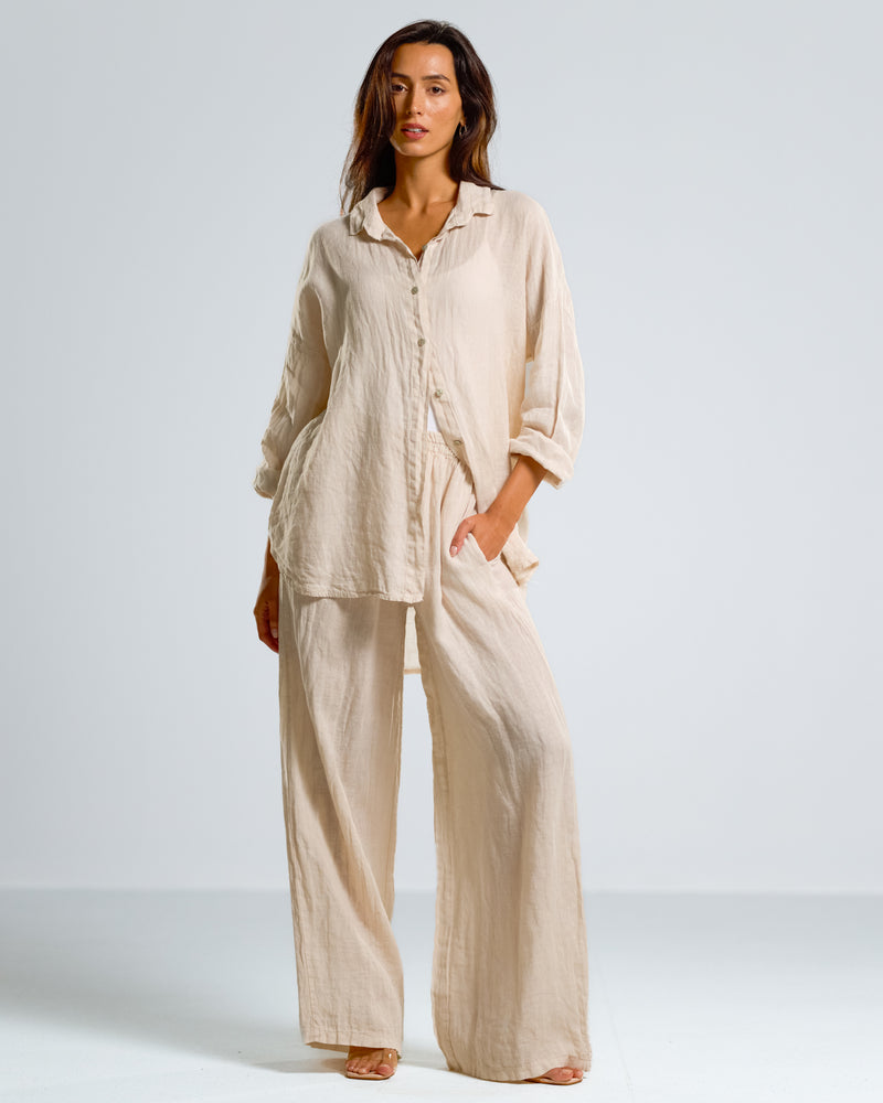 NEW | Tracey Elastic Waist Trousers | Light Beige | 100% Linen