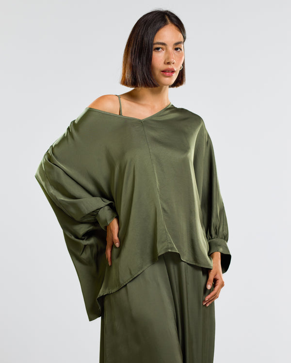 PRE-ORDER | Eliza Satin Blouse | Khaki