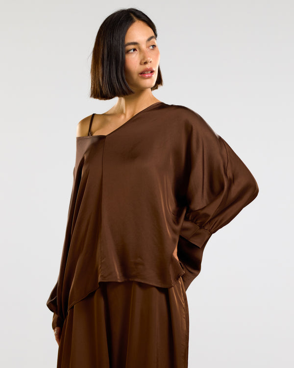 PRE-ORDER | Eliza Satin Blouse | Espresso Brown