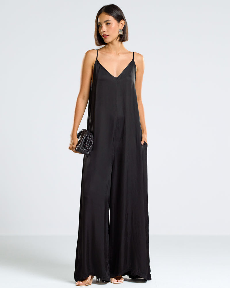 Eliza Lightweight Satin Jumpsuit | Black