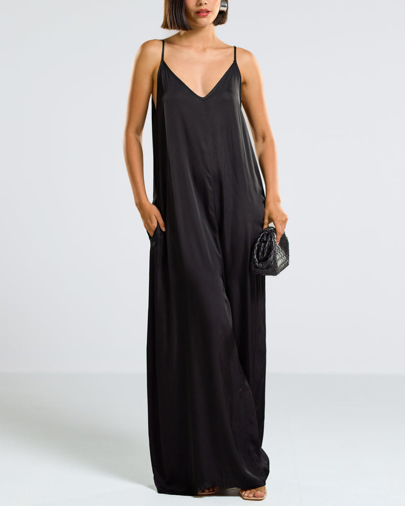 Eliza Satin Jumpsuit | Black