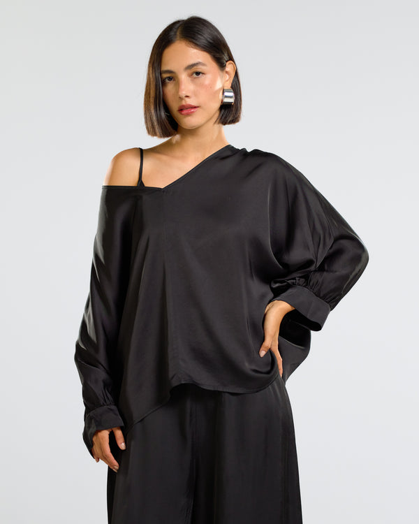 Eliza Satin Blouse | Black