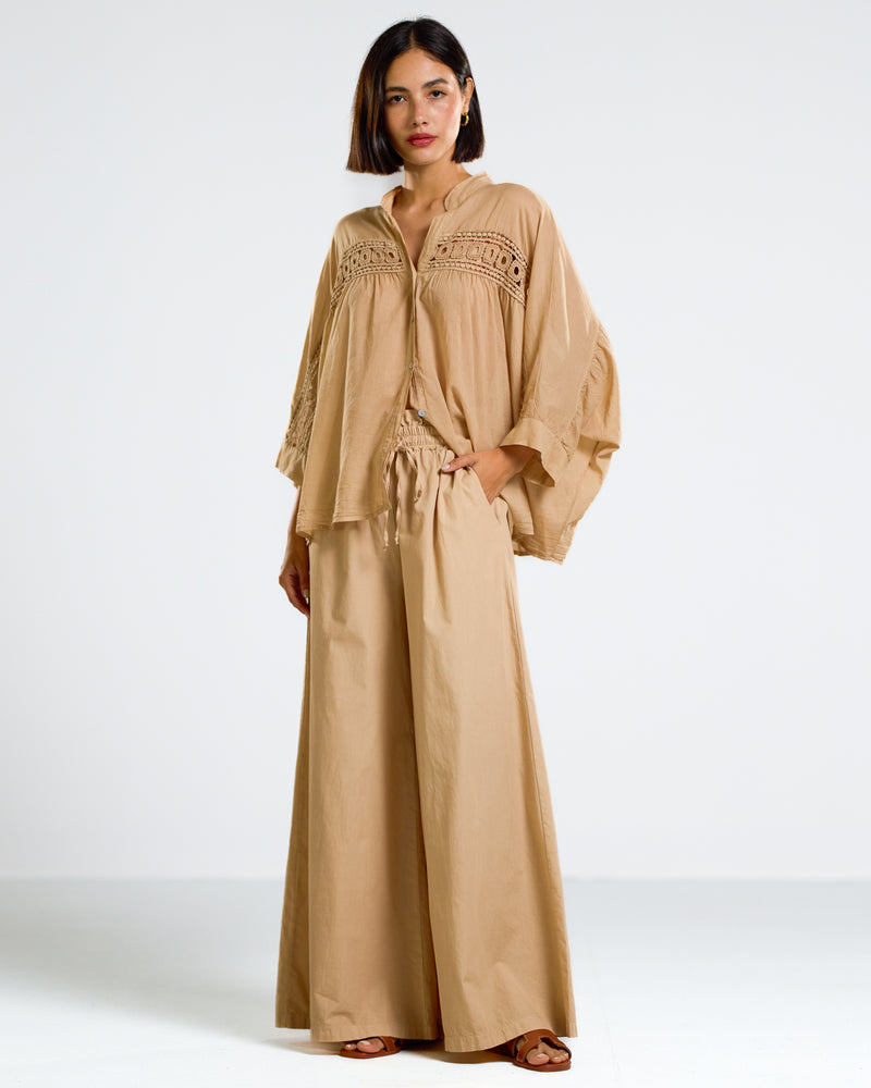 NEW | Gemma Wide Leg Trousers | Camel | 100% Cotton