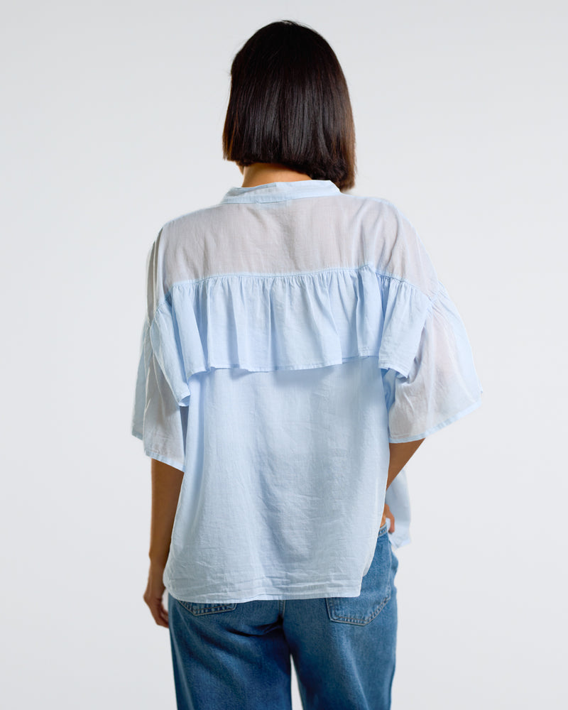 NEW | Gemma Frill Blouse | Light Blue | 100% Cotton