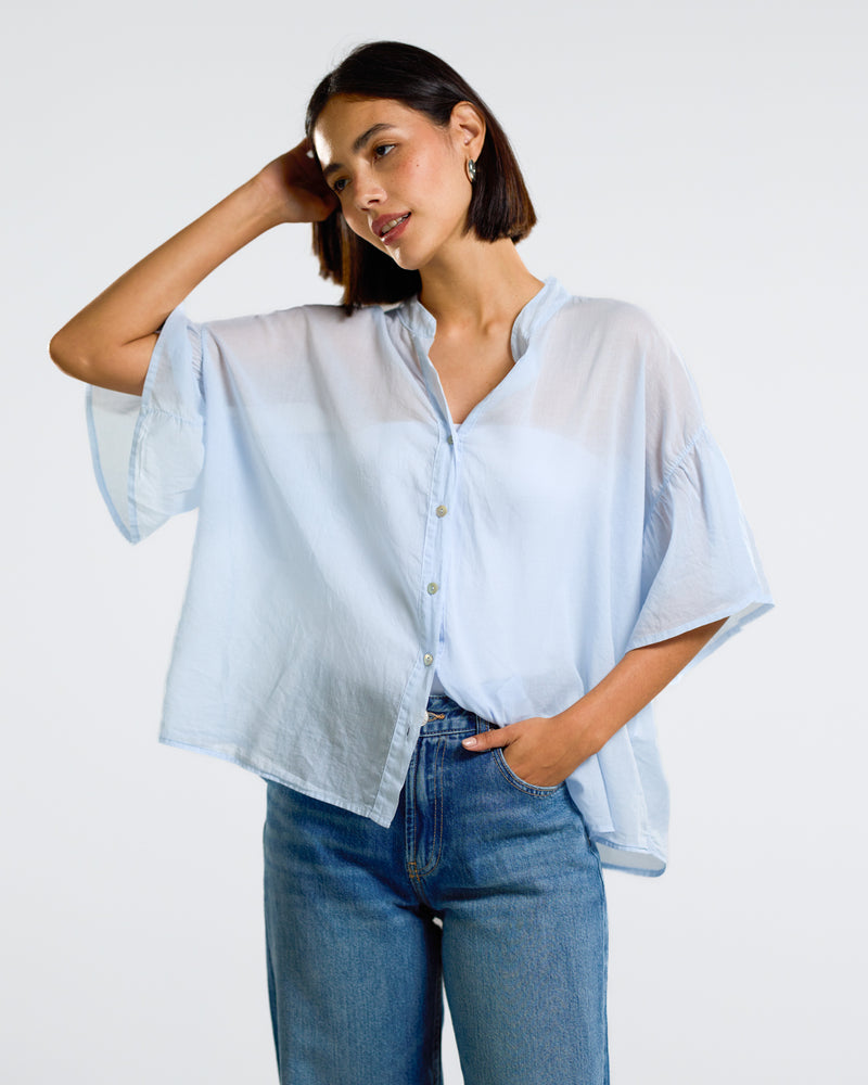 NEW | Gemma Frill Blouse | Light Blue | 100% Cotton