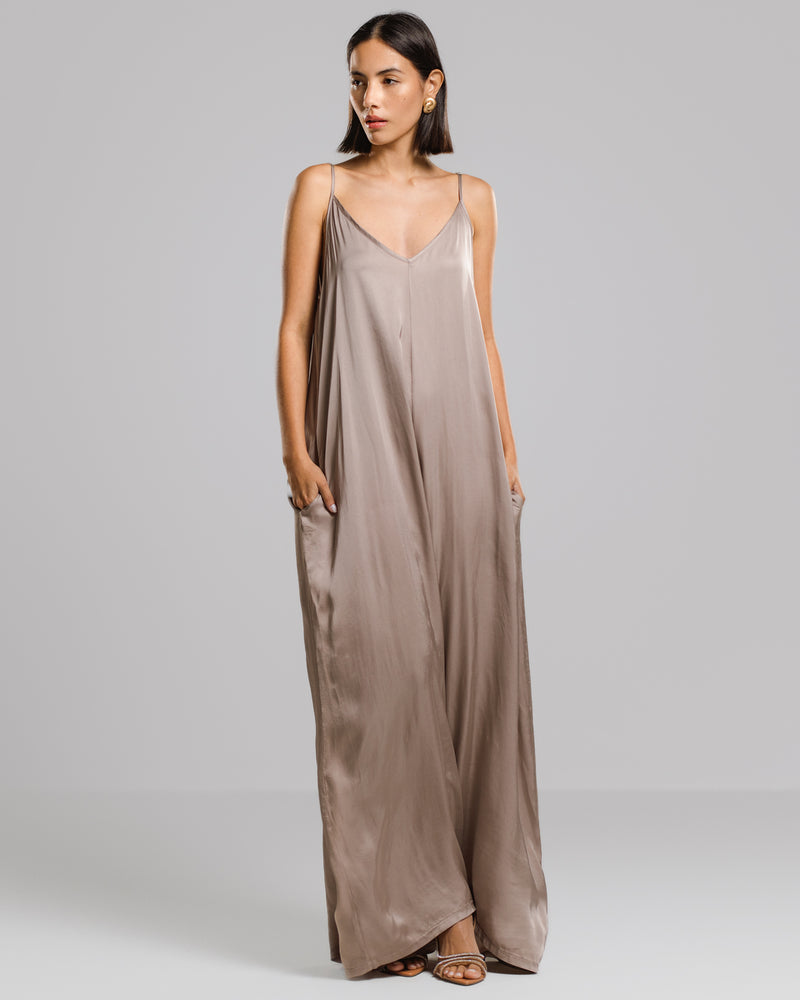 PRE-ORDER | Eliza Satin Jumpsuit | Mocha