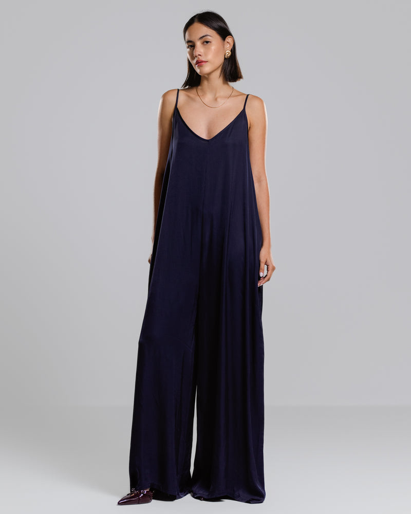 Eliza Lightweight Satin Jumpsuit | Navy