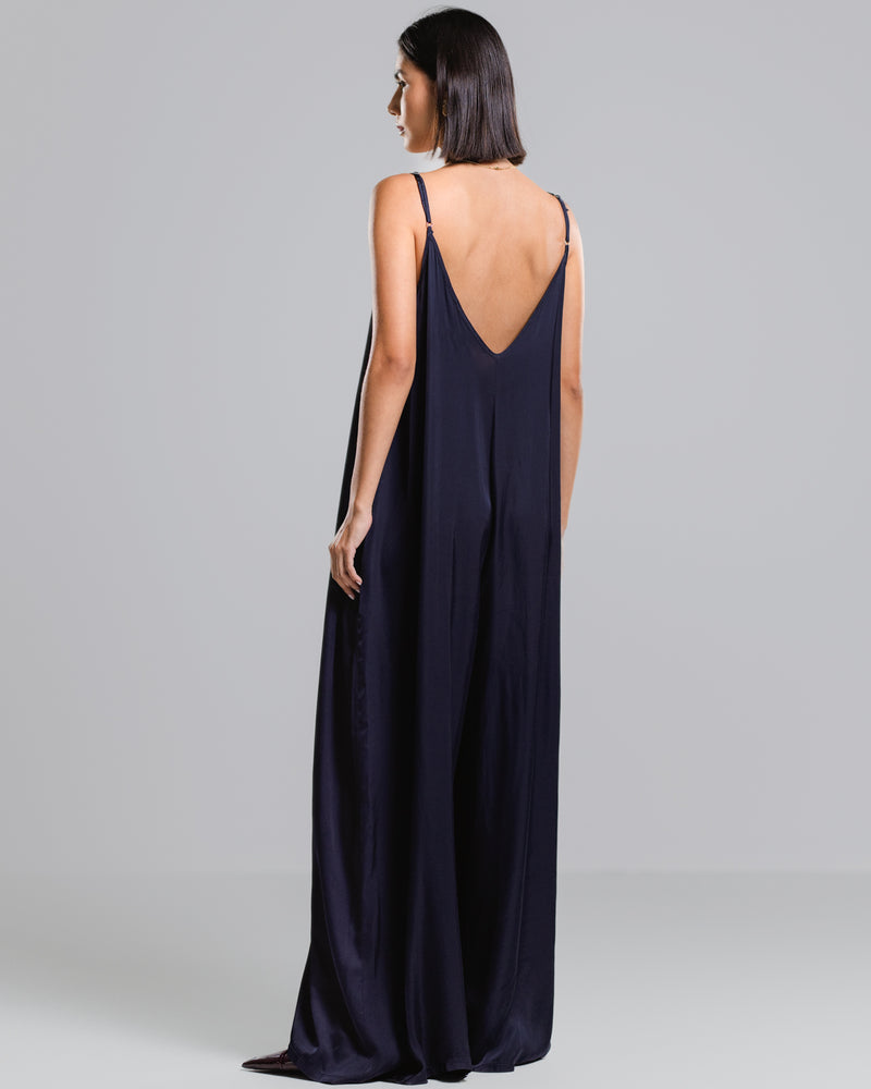 Eliza Lightweight Satin Jumpsuit | Navy