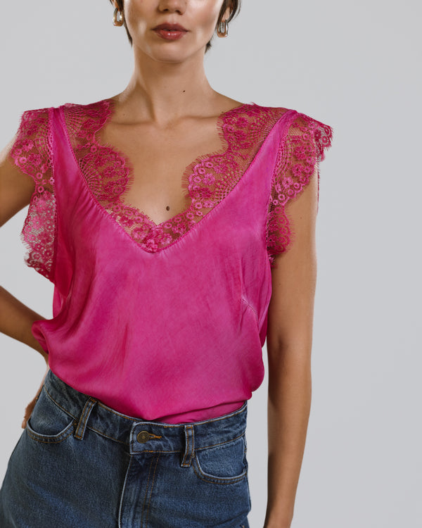 Lace Trim Vest | Hot Pink