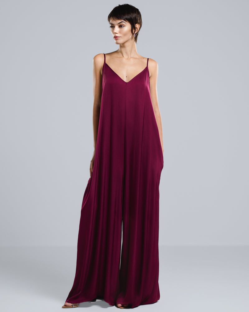 Eliza Lightweight Satin Jumpsuit | Burgundy