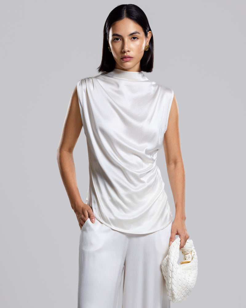 Allegra Draped Satin Top | Ivory