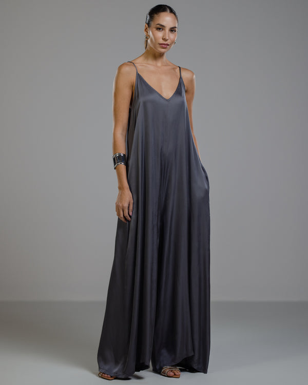 Eliza Satin Jumpsuit | Charcoal