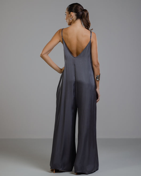 Eliza Satin Jumpsuit | Charcoal