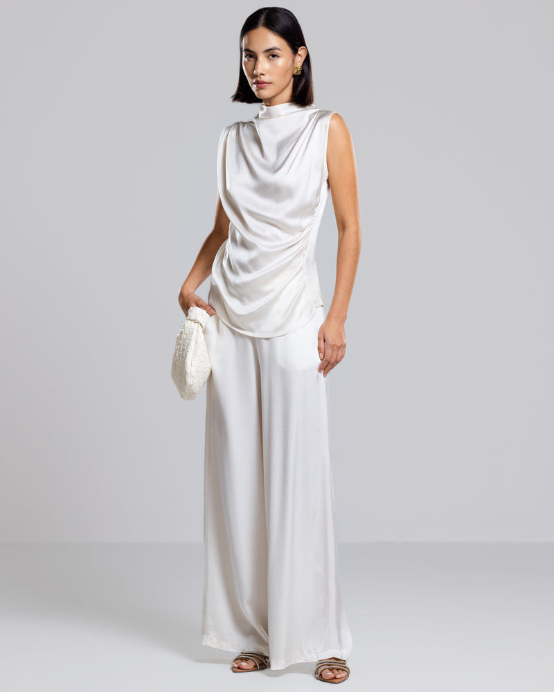 Allegra Draped Satin Top | Ivory