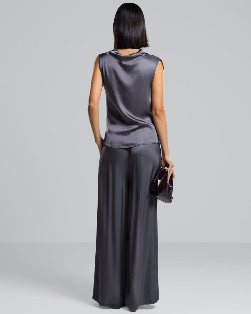 Allegra Draped Satin Top | Charcoal