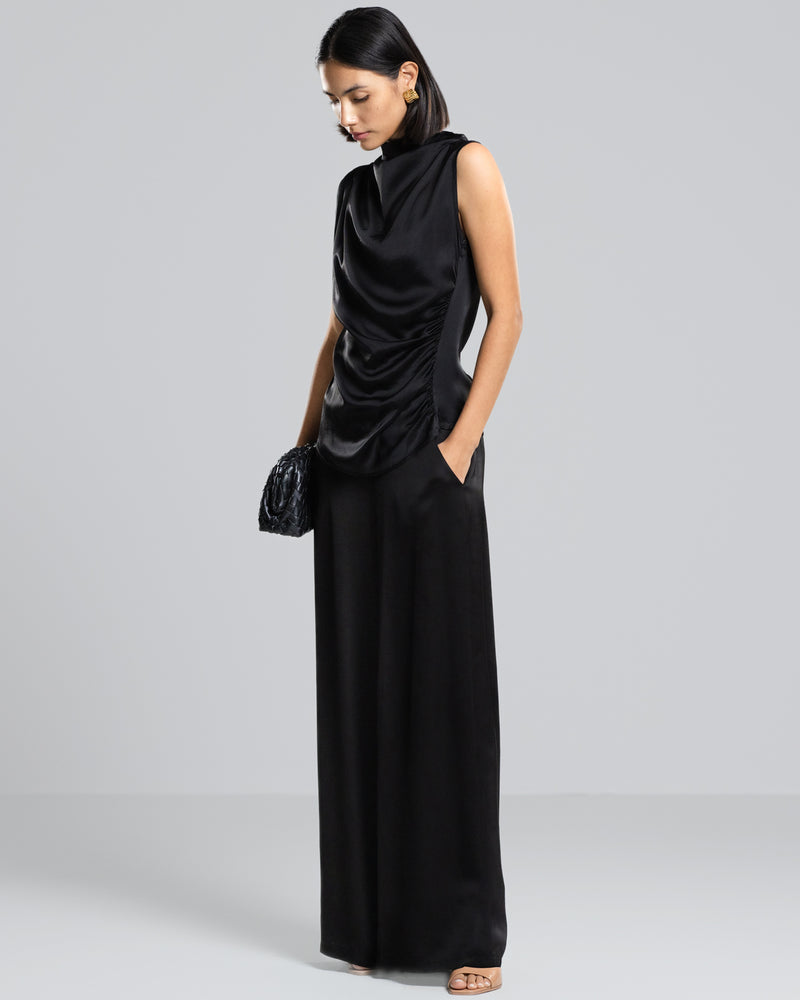 Allegra Draped Satin Top | Black