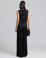 Allegra Draped Satin Top | Black